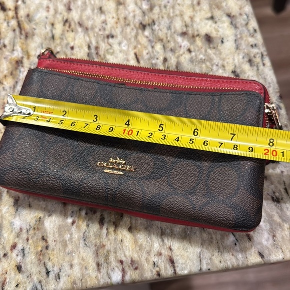 Coach Signature Brown and Red Wristlet - Picture 7 of 8